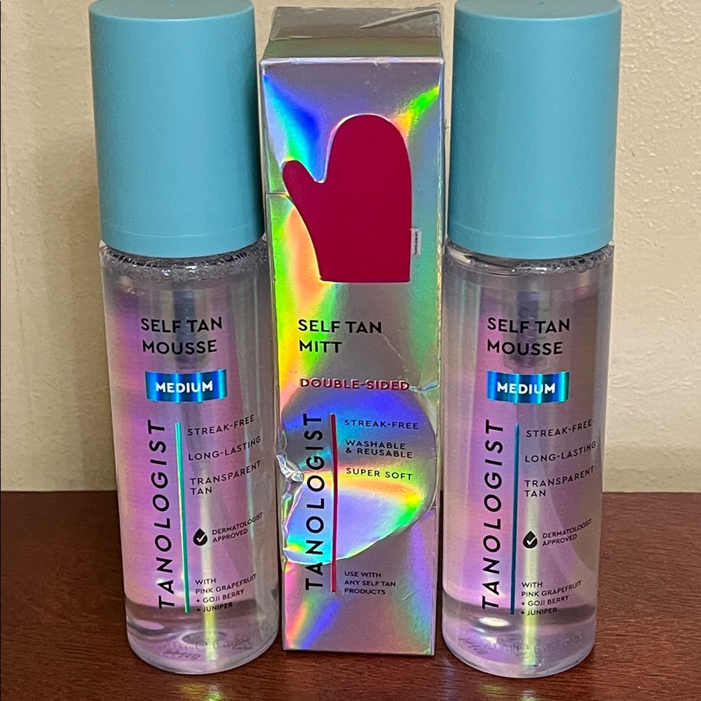 Tanologist self tan mousse medium 2 pack plus self tan mitt new